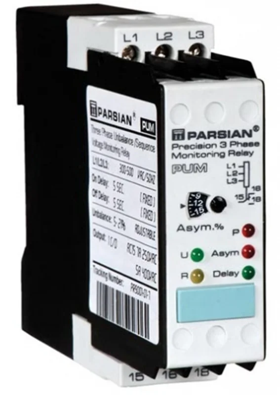 کنترل فاز پارسیان کنترل سه فاز  + نول 3P+Nبا عرض 22.5 میلیمتر پنج LED مدل PUMT
