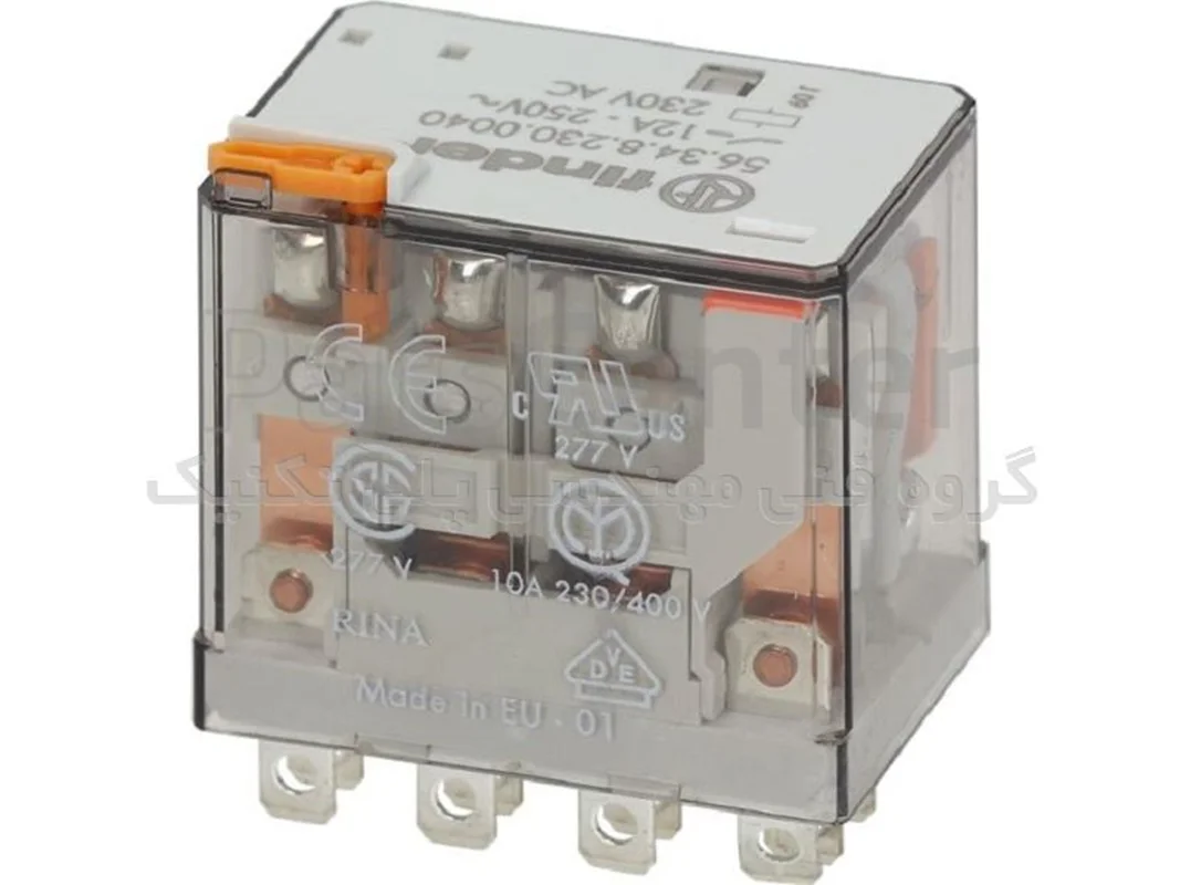رله فیندر (Finder ) ایتالیامدل 4 باز NOچهار NC بسته ۱۲A با بوبین  AC 110V سریال .56.34.8.110.0040