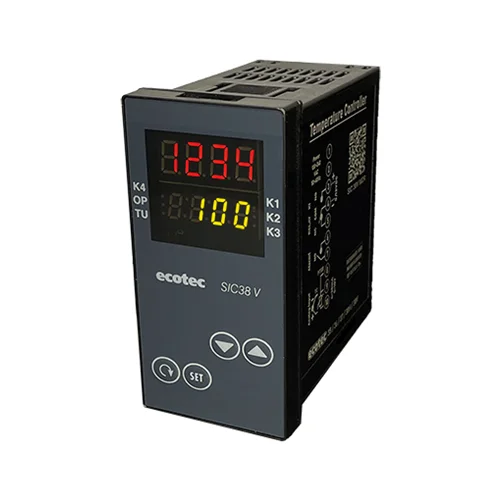 کنترلر ecotec با نمایشگر دو ردیفه مولتی رنج مدلecotec SIC 38-V M-R2 عمودی  ۹۶*۴۸با خروجی دو رله و وردی ترموکوپلPT100 J&K