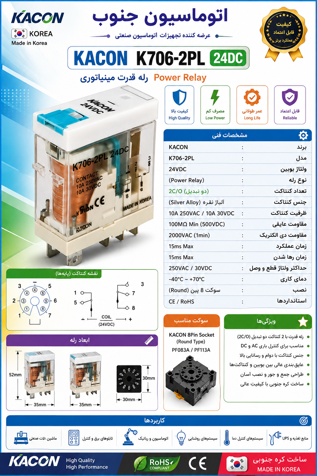 رله کاکن کره جنوبی KACON K706-2PLT-220VAC